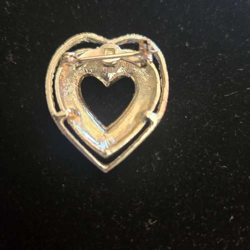 Vintage Heart Brooch Pin Silver Rhinestone